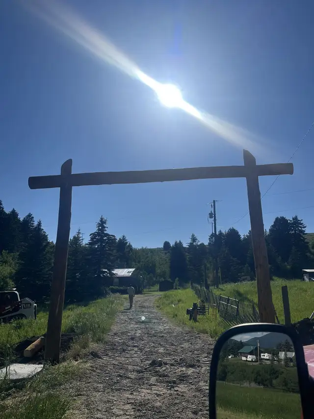 Log ranch archway raised by our crew