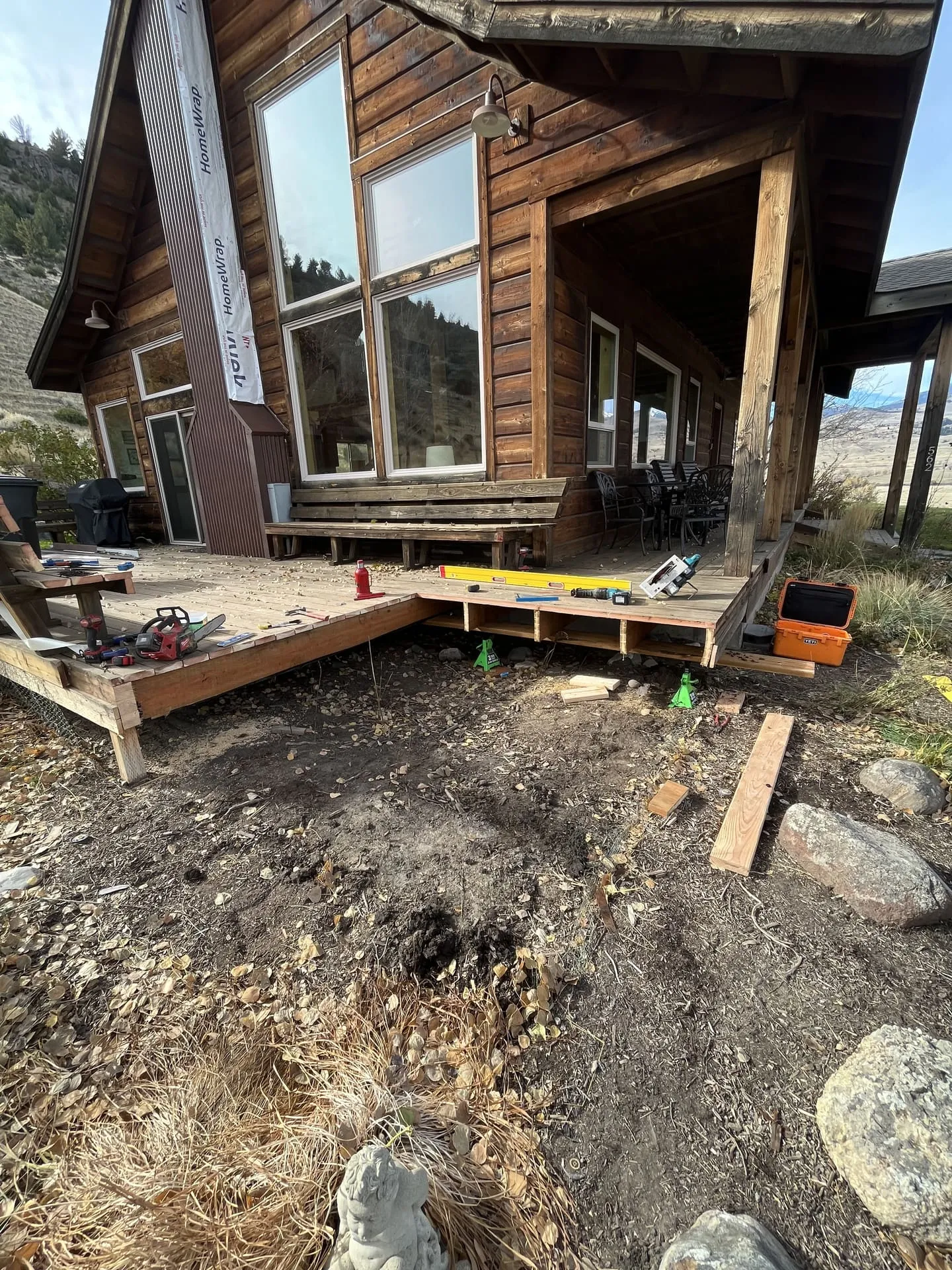 Cabin deck extension and hot tub platform under construction in Paradise Valley
