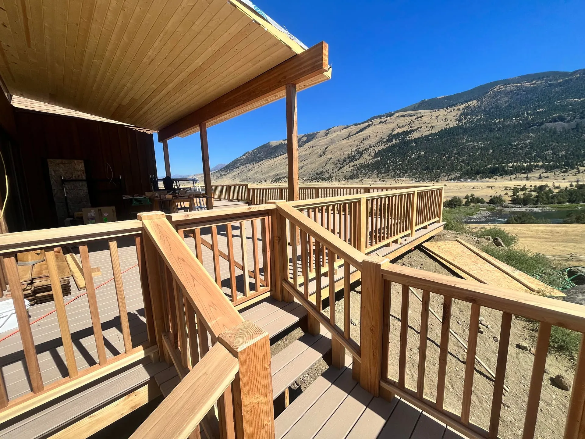 Custom deck and railing on a Montana property