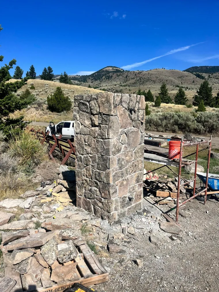 Stone Entrance Columns, by Montana Ranch & Land Improvement Service